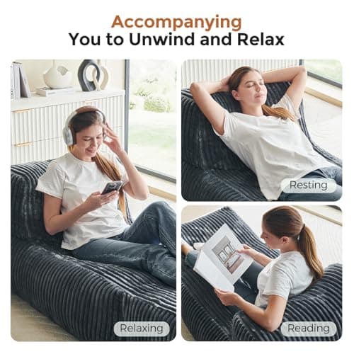 AYOVOCH 69 Inch Chaise Lounge Chair Indoor, Oversized Corduroy Upholstered Boneless Sofa Bed, Deep Seat Sleeper Couch Reading Chairs, Cloud Couches for Living Room Bedroom, No Assembly Required (Grey) - Thumbnail 6