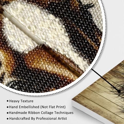 llribbons Running Horse Ribbon Wall Art Living Room Wall Decor Brown Animal Canvas Pictures Handmade Ribbon 3D Woven Textured Prints for Bedroom Bathroom Office Kitchen Home Decoration 20" x 28" - Thumbnail 2