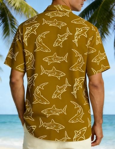 EoBeKee Men's Hawaiian Shirt Short Sleeve Button Down, Shark Print Tropical Beach Shirts Casual Summer Vacation Tops - Thumbnail 4