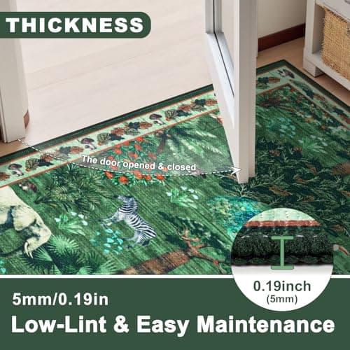 Yamaziot Hallway Runner Rug 2x10 – Jungle Animal Print Linen Rug with Non Slip Backing, Low Pile Washable Distressed Boho Carpet for Indoor Outdoor Rug, Kitchen, Bedroom, Entrance, Forest Green - Thumbnail 5