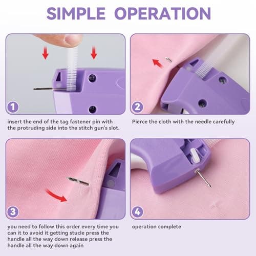 Portable Stitch Gun for Clothes, Micro Handheld Quick Clothing Fixer & Stitchy Tagging Gun, Sewing Kit with 6 Needles, 1000 Black & 1000 White Fasteners - Thumbnail 6