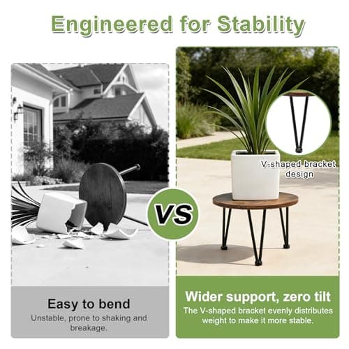 Vigordream Metal Plant Stand Indoor, Heavy Duty Planter Holder, Flower Pot Stands, Round Wood Single Plant Shelf Modern Decorations for Home, Patio Garden - Thumbnail 5
