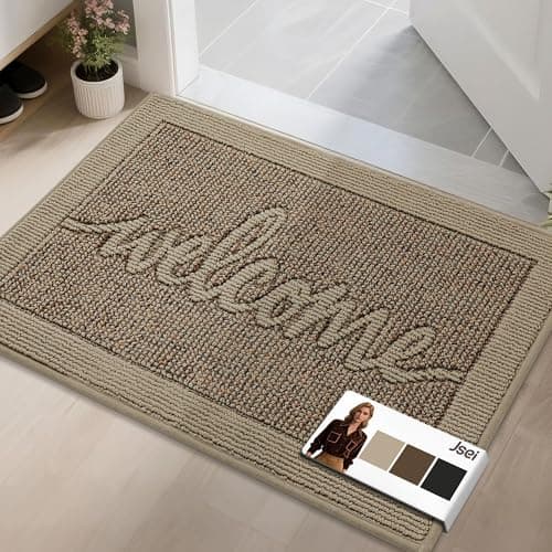 JSEI Door Mat 24"x 36",Absorbent Dirt Welcome Mat,Non-Slip Entryway Rugs Washable Indoor Entrance Mats,Low Profile Floor Mat for Entryway and Front Back Door,Beige - Image 1