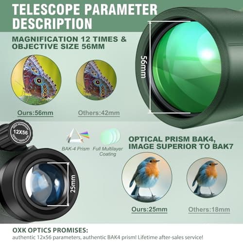 12x56 High Power Monocular Telescope for Adults | Comes with Smartphone Adapter Tripod Travel Bag | Bird Watching Hunting Hiking Camping Gift - Green - Thumbnail 3