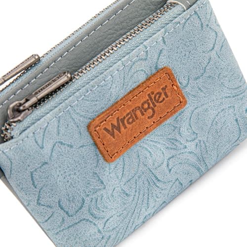 Montana West Wrangler Coin Purse for Women RFID-blocking Floral Embossed Change Pouch Wristlet Wallet Lightweight Portable Wallets Blue - Thumbnail 6