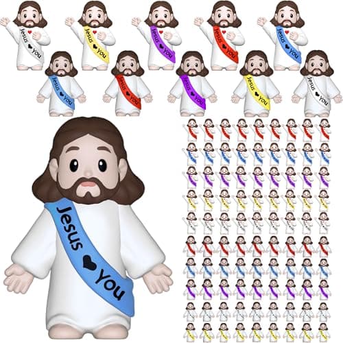 VINETEN 100 Pack Little Jesus Figures – Multicolor “Jesus Loves You” Mini Statues for Easter Egg Stuffers, Christmas Party Favors and Religious Celebrations (Rainbow Color) - Image 1
