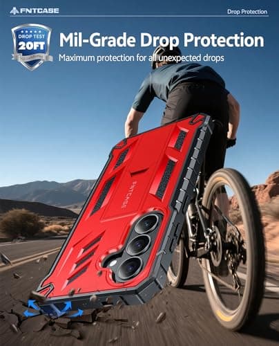 FNTCASE for Samsung Galaxy S26 Case: with [Built-in Screen Protector & Kickstand] [2 Front Frames] [Military-Grade Drop Protection] Heavy Duty Shockproof Rugged Case Full Body Protective Cover Red - Thumbnail 6