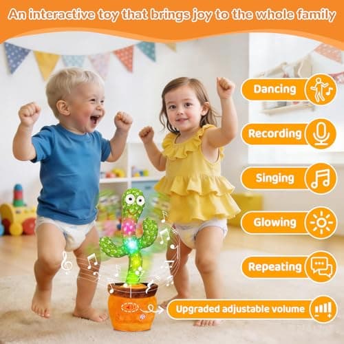 Dancing Talking Cactus Toy, Baby Singing Recording Mimicking Cactus Toy, Repeats What You Say, Musical Interactive Infant Toddler Toys for 1 Year Old Boys Girls, Baby Easter Basket Stuffers Gifts - Thumbnail 5