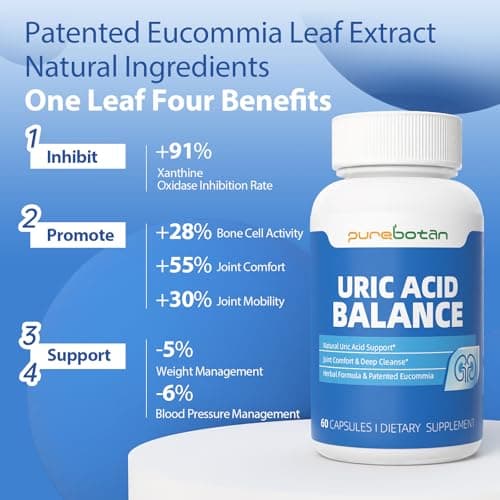 PureBotan Natural Purge Uric Acid Flush, Support Uric Acid Cleanse and Balance, Joints and Mobility, Tart Cherry, Celery Seed and Eucommia Leaf Extract, Feet and Joint Support Supplement, 60 Capsules - Thumbnail 6