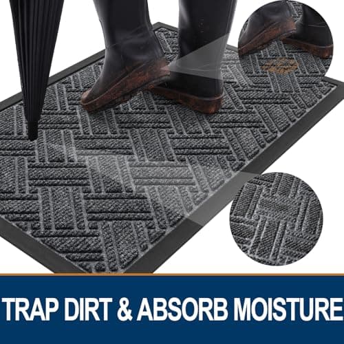 OLANLY Indoor Outdoor Mat, Sturdy Natural Rubber Floor Mat, Non Slip Low Profile Waterproof Doormat, and Stain Front Door Mats, Easy Clean Patio Entrance Mat, 30''x17'', Grey - Thumbnail 2