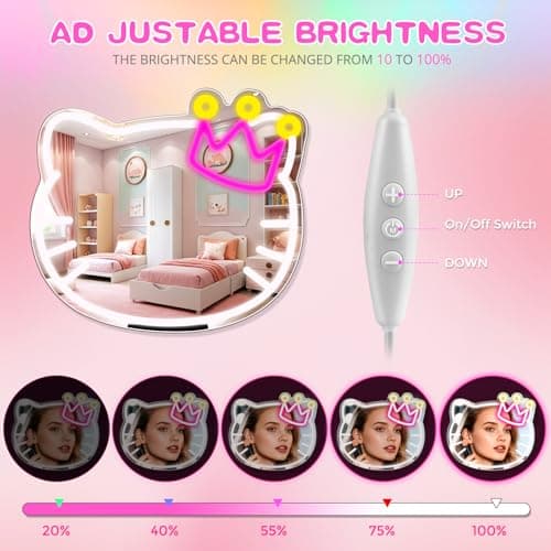 Anime Vanity Mirror with Neon Sign, 15.3 x 13.3 Inch USB Powered Makeup LED Mirror with Adjustable Brightness, Anime Style Room Wall Decor for Girls Teen Bedroom Women Children Gift Birthday Christmas - Thumbnail 5