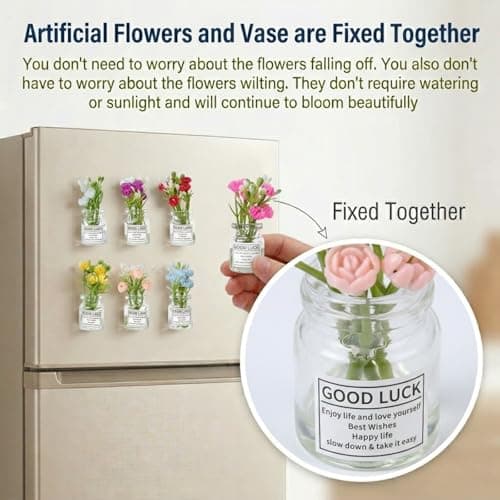 Cute Mini Vase Fridge Magnets,8PCS Funny Luminous Plant Flower Magnets for Fridge,Tiny 3D Plant Pot with Flowers Refrigerator Magnets Decor for Kitchen, Office, Locker,Gifts for Mom Women Men (Medium) - Thumbnail 6