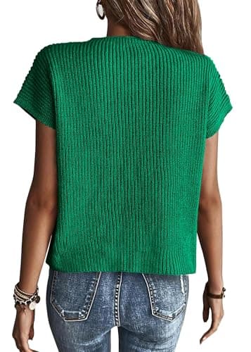 KIRUNDO Spring Summer Short Sleeve Sweater for Women 2026 Casual Sweater Vest Cotton Knit Pullover Tank Tops Fashion Clothing(Green, Medium) - Thumbnail 2