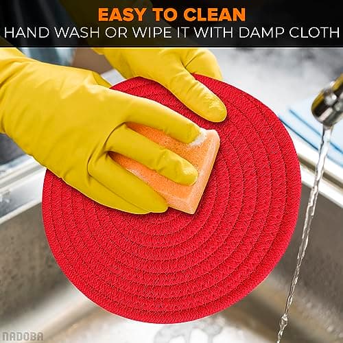 3 Pcs Red Trivets for Hot Dishes – Cotton & Polyester Trivets for Hot Pots and Pans, 2 Round 8.5" and 1 Oval 12x8.5 – Heat Resistant Kitchen Pads for Bakeware, Pots, Dining Table and Countertop Use - Thumbnail 6
