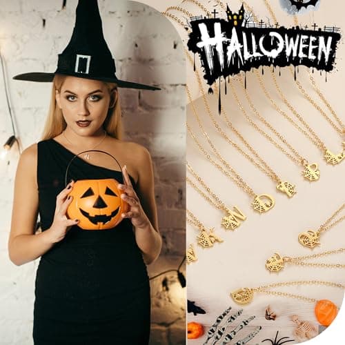 Btysun Halloween Stuffers, Halloween Gifts I Initial Necklaces for Women Non Tarnish Gold Necklace with Spider Web Decorations Basket Stuffers Adjustable Pendant Necklace for Girlfriend Best Friend - Thumbnail 6