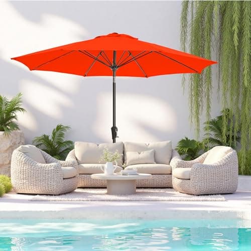 GREFORG 9FT Large Outdoor Patio Umbrella Pool Market Umbrella-UV Resistant, Easy Push Button Tilt and Crank, 8 Sturdy Ribs Heavy-Duty Table Umbrella for Deck, Backyard, Garden(Orange) - Thumbnail 2