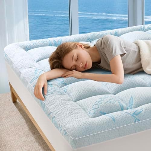 Queen Mattress Topper Viscose Derived from Bamboo,Breathable and Soft Extra Thick Pillow Top Mattress Pad Cover for Back Pain, Deep Pocket Fits 7–21 Inch Mattress (60"x80",Blue) - Image 1