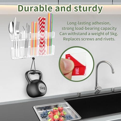 CRUCIBLY 9.5" Large Acrylic Straw Holder for Cabinet Door,Reusable Tumbler Straw Organizer with Ultra Sticky Adhesive Strips,Straw Storage for Kitchen Cupboard (Transparent) - Thumbnail 2