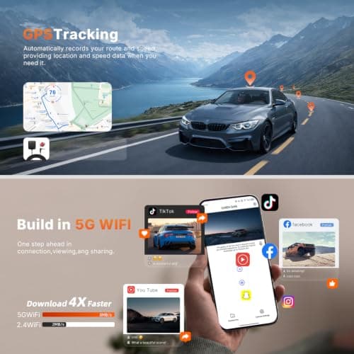 4K+1080P Dash Cam Front and Rear,FHD Wireless Dual Dashcam for Cars,Hardwire,HDR Night Vision,24H Parking Mode,5G WiFi & GPS,Car Battery Protection,Hardwire Kit,128GB Card - Thumbnail 6
