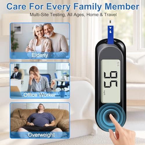 Blood Sugar Monitor,Glucose Monitor Kit with 50 Test Strips & 50 Lancets for Diabetes Testing, Blood Glucose Meter with Auto Eject, No Coding & Large LCD for Seniors - Thumbnail 3