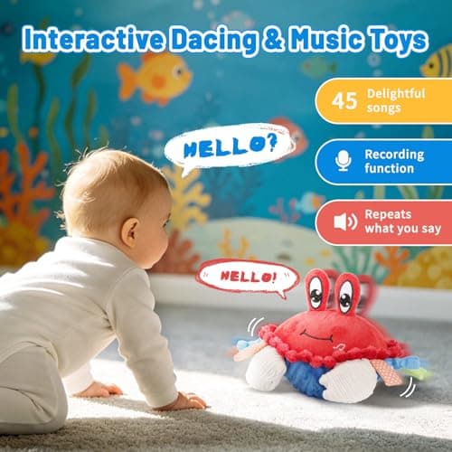 Crawling Crab Baby Toys 6-12 18 Months, Musical Dancing Crab Plush Toy - 45 Songs & Voice Recorder, Crawling Toy for Baby Infant Tummy Time, Crab Toy for 12-18 Months, Sensory Toys for Toddlers 1-3 - Thumbnail 4