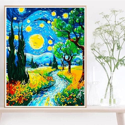 igoodom Paint by Numbers Kit for Adults, Starry Night Adult Paint-by-Number on Canvas, DIY Acrylic Painting Set for Home Decor Gift 16x20inch - Thumbnail 2
