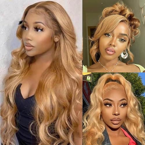 ROOMOOD 27# Ash Blonde Human Hair Lace Frontal Wig Body Wave 180% Density 13x6 Lace Front Wig Pre Plucked Natural Hairline for Women（20inch）