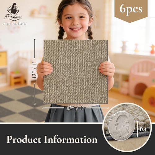MatMaven Kitchen Rugs, 12"x12" Super Absorbent and DIY Square Kitchen Mats, 6 Picecs Soft Kitchen Floor Mat,Non Slip Machine Washable Rug for Bedroom,Office,Sink,Laundry,Carpet Mats,Beige - Thumbnail 2