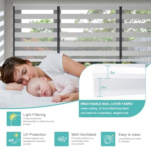 Changshade Cordless Zebra Blinds for Windows, Modern Dual Layer Zebra Blinds with Light Filtering & Privacy Control,Easy Install Zebra Blinds for Indoor Windows,（38" W×72" H,White） - Thumbnail 3