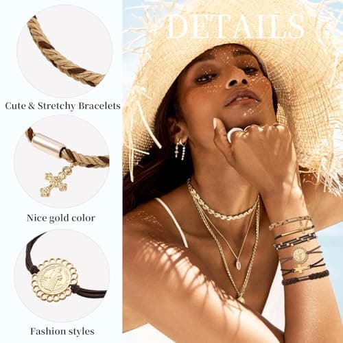 6 Pcs Boho Hair Tie Bracelets for Women | 6 Styles Cross & Jesus Stretchy No-Pull Elastic Hair Ties for Fine & Thick Hair, No Damage Hair Bands for Ponytail Holders - Thumbnail 2