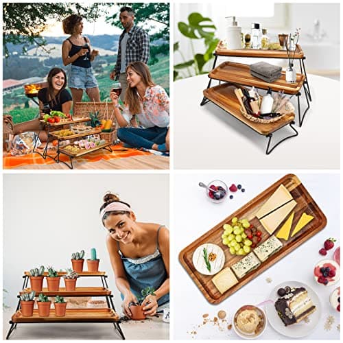 3 Tier Cupcake Stand and Towers Large Serving Tray for Party Acacia Wooden Dessert Table Display Set Decorative Tray Tiered Tray Decor Small Chees Charcuterie Boards Rustic Wood Serving Platters Trays - Thumbnail 3