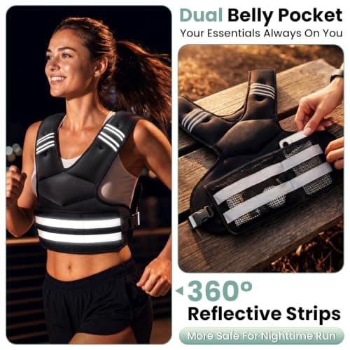 Adjustable Weighted Vest, 11-18lb Body Weight Vest for Women and Men with 6 Iron Sand Bags, Reflective Stripes and Phone Pocket for Running, Walking, Workouts - Thumbnail 5
