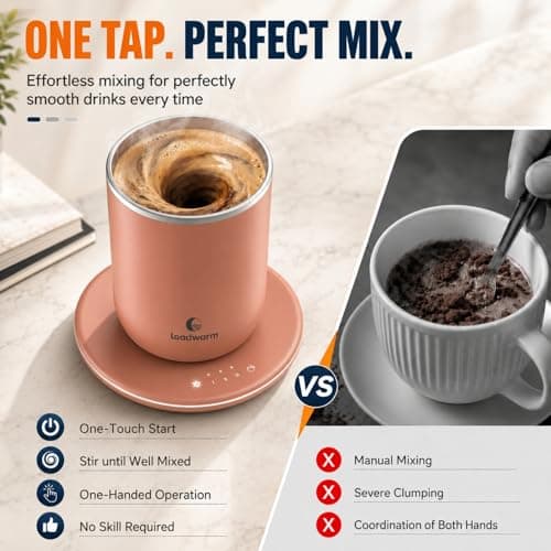 Self Heated Stirring Coffee Mug, 10oz Auto Mixing Cup with Warmer, Rose - Thumbnail 2