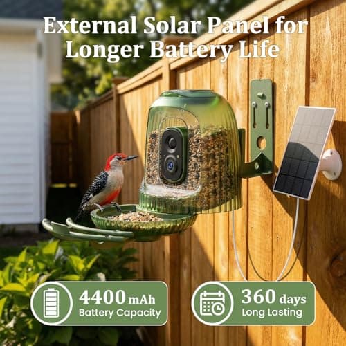 HIXX Smart Bird Feeder with 4MP Camera – Auto Capture Video, AI Bird Identification, Large Capacity & Seed Guard, Solar Powered Night Light, Live Birdwatching Camera for Lovers, Family & Friends - Thumbnail 4