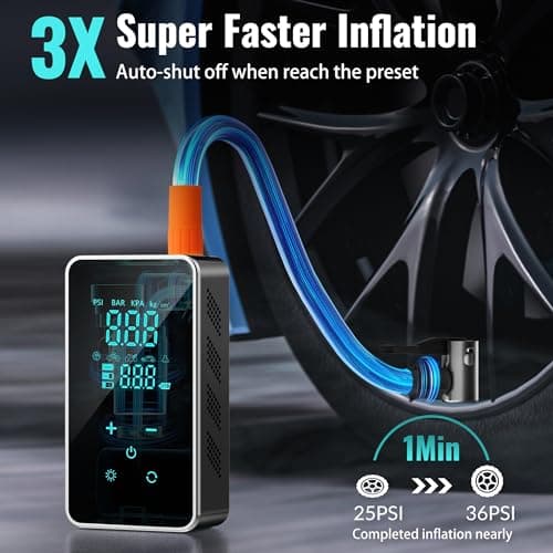 Tire Inflator Portable Air Compressor-150PSI Air Pump for Car, Bike Pump Touch Screen/Gauge/Light, Tire Pump 3X Faster Inflation with Tire Pressure Gauge for Motorcycle, Bike, Ball - Thumbnail 4