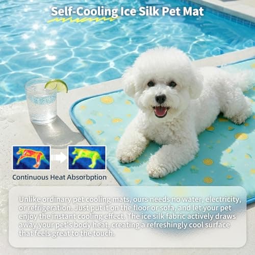 NWK Pet Cooling Mat -Q-Max>0.345 Ice Silk Cooling Mat for Dogs & Cats Portable & Washable Pet Cooling Blanket, Car Seats, Beds for Summer (Green Fruit, 27'' X 20'' X 0.3'') - Thumbnail 6