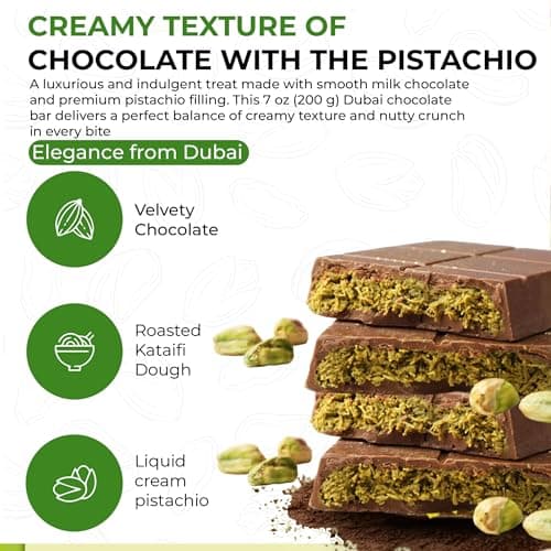 Chobella Dubai Chocolate Bar Pistachio, 7oz, Premium Dubai Chocolate Bar with Pistachio Cream and Kataifi, Viral Candy with Shredded Phyllo Dough, Knafeh - Thumbnail 3