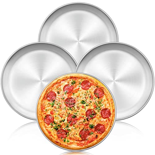 Herogo 13.5 Inch Stainless Steel Round Pizza Pan Plates Set of 4, Large Healthy Pizza Tray Platter for Oven Baking Serving, Dishwasher Safe - Image 1