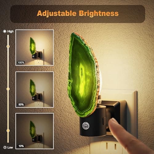 JandCase Night Lights Plug into Wall, Agate Night Light, Dimmable Night Light Aesthetic Crystal, Dusk to Dawn Sensor, Healing Stone Agate Decorative Nightlight for Home Living Room - Thumbnail 4