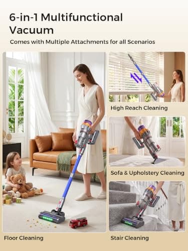 Cordless Vacuum Cleaner, 600W/55Kpa 70mins Stick Vacuum with Anti-Tangle Brush&Touch Screen,6-in-1 Vacuum Cleaners for Home,Hardwood Floors,Pet Hair,Carpet - Thumbnail 5