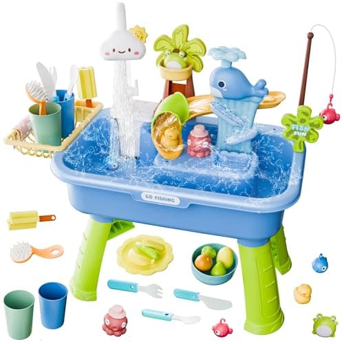 MeXYZ 2026 Upgraded Water Table for Toddlers 1-3, Kids Mini Play Sink Toys with Running Water & Electric Pump, Kitchen Sink Sensory Toy, Fishing Game Outdoor Water Play Table for Kids Ages 4-8, Blue - Image 1
