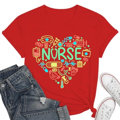 Nurse Shirts for Women Cute Nurses Life Tshirt Ladies Heart Nurse Short Sleeve Tee Tops - Image 1