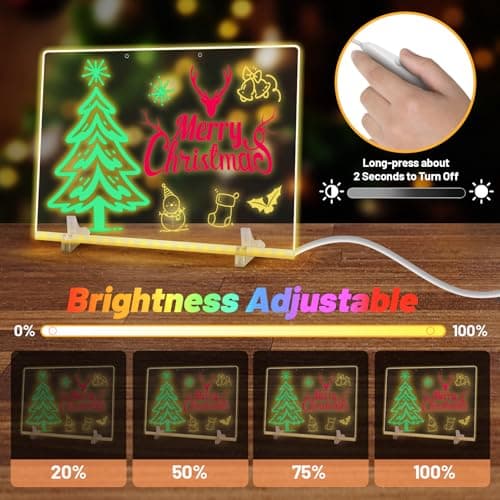 20 Inch, 19 Highlighter,Led Note Board with Colors for Kids,4Modes&7Colors Lumiboard Led Drawing Board for Kids,Light Up Sign,Acrylic Dry Erase Board with Stand,Adapter,Hanging Chain,Spray Bottle - Thumbnail 5
