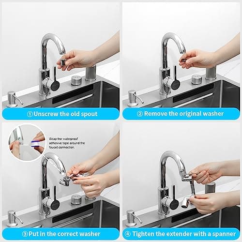 Longing Home 1080° Swivel Faucet Extender, Heavy Duty Rotating Sink Extension, Universal Swivel Multifunctional Robotic Arm, Rotating Splash Filter Extension Faucet Aerator for Kitchen Bathroom-2 Pcs - Thumbnail 5