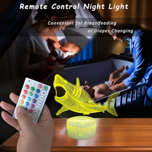 YODAFOOR Shark Gifts for Shark Lover, 3D Nursery Night Light Lamp, Multi Color Change Timer Dimmalbe Remote Control, Bedroom Megalodon Theme Decor, Birthday Gift for Boy Girl Kids Teens Women Men - Thumbnail 6