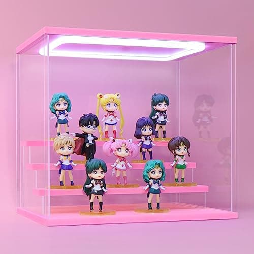 Clear Acrylic Display Case for Figure and Funko Pop,Led-lit,Dustproof,Multiple Layers Pop mart Showcase Display for Collectibles(4 Tier-W*D*H-12.6"x9.4"x11.7"inches)