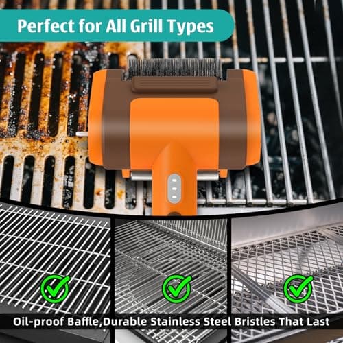 Electric Rechargeable Grill Brush,Grill Cleaner for Outdoor Grill with 800 RPM Motor - Bristle-Free Stainless Steel Grill Cleaner with LED Light for BBQ, Heavy Duty Grill Cleaning Tool (Champagne) - Thumbnail 5