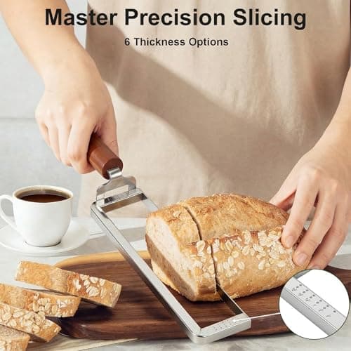 JAC HouseHold Upgrade Bread Knife for Homemade Bread, Sourdough Bread Slicer with 6 Thickness Guide & Razor Sharp Stainless Blade, Manual Bow Cutter for Bagels and Baguettes - Thumbnail 3