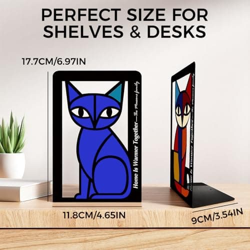 GUSFREUD Metal Cat Bookends Set of 2 – Decorative Cat Metal Book Ends for Shelves, The Mewsons Family Collection, Modern Cat Bookends for Living Room, Office & Bedroom - Thumbnail 4