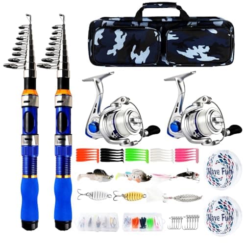 Telescopic Fishing Rod Reel Combo 2PCS 6.89FT Collapsible Fishing Pole Spinning Reel Lures Accessories with Fishing Bag Portable Fishing Rod Kit for Saltwater Freshwater Travel Fishermen Gift (Blue)